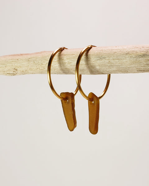 Small hoop earrings, gold & rustic brown