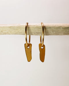 Small hoop earrings, gold & rustic brown