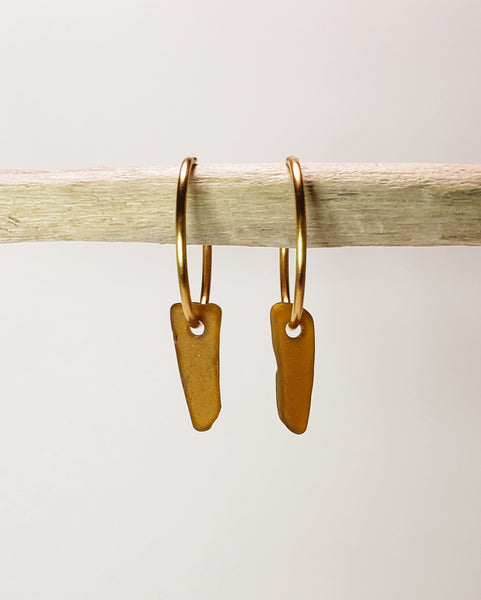 Small hoop earrings, gold & rustic brown