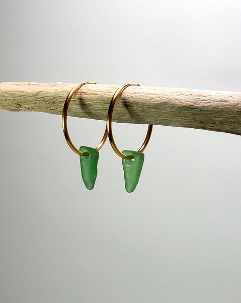 Small hoop earrings, gold & green